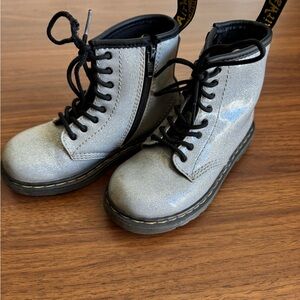 Dr. Martens Kids Shimmering Silver Boots
